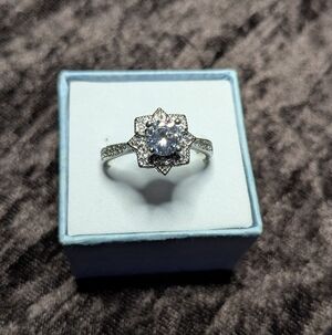 White Sapphire Cluster Halo Engagement Ring  (9)